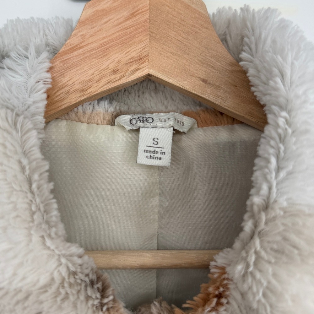 Cato Plaid Fuzzy Teddy Shacket Jacket Size S Orange Brown Cream - Picture 3 of 7